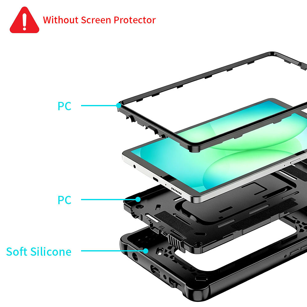 ARMOR-X Samsung Galaxy Tab A11 ( 8.7" ) SM-X130 X133 X135 / A9 ( 8.7" ) shockproof case. Built with a multi-layer protective structure for dependable everyday defense. The combination of a hard PC front frame, shock-absorbing sponge layer, rigid PC inner shell, and flexible silicone exterior helps guard your device against drops, bumps, and daily wear.