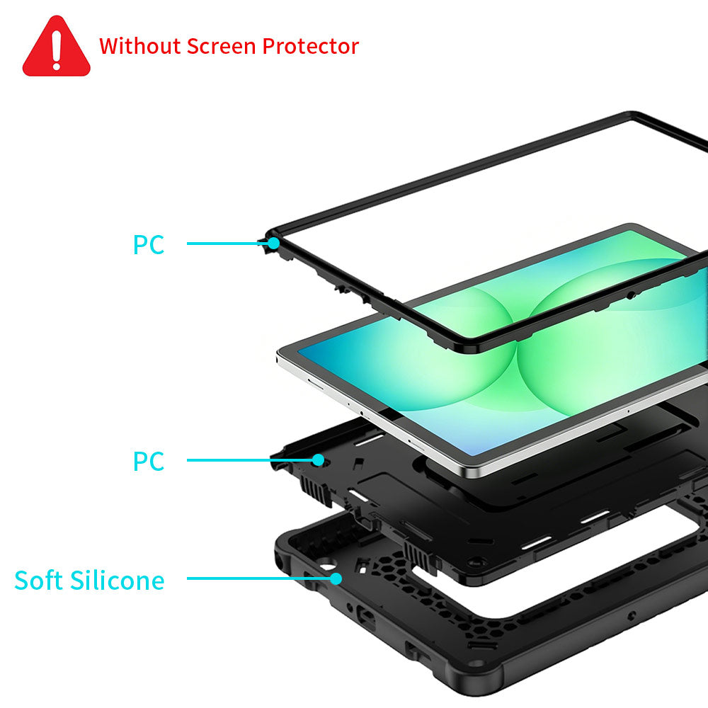 ARMOR-X Samsung Galaxy Tab A11+ A11 Plus ( 11" ) SM-X230 X235 X236 X238 / A9+ A9 Plus ( 11" ) shockproof case. Built with a multi-layer protective structure for dependable everyday defense. The combination of a hard PC front frame, shock-absorbing sponge layer, rigid PC inner shell, and flexible silicone exterior helps guard your device against drops, bumps, and daily wear.