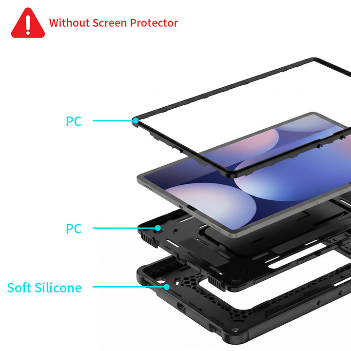 ARMOR-X Samsung Galaxy Tab S9 FE+ S9 FE Plus SM-X610 X616 X618 shockproof case. Built with a multi-layer protective structure for dependable everyday defense. The combination of a hard PC front frame, shock-absorbing sponge layer, rigid PC inner shell, and flexible silicone exterior helps guard your device against drops, bumps, and daily wear.