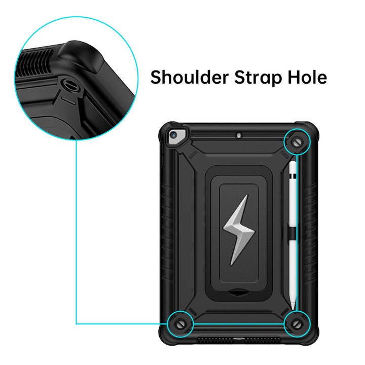 ARMOR-X iPad 10.2 (7th &amp; 8th &amp; 9th Gen.) 2019 / 2020 / 2021 shockproof case. The reinforced shoulder strap hole design allows convenient attachment of a carrying strap for enhanced portability during travel or outdoor use.
