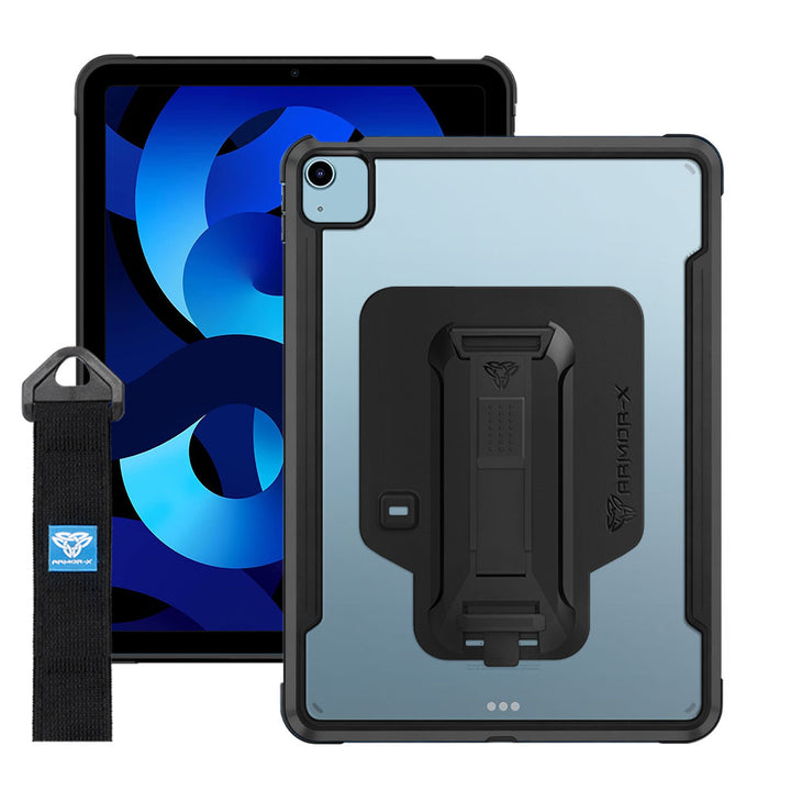 LXS-iPad-A4 | iPad Air 4 2020 / Air 5 2022 | Metal Protective Shockproof Case with hand strap kick-stand & X-Mount