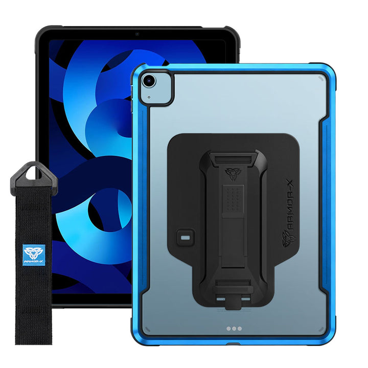 LXS-iPad-A4 | iPad Air 4 2020 / Air 5 2022 | Metal Protective Shockproof Case with hand strap kick-stand & X-Mount