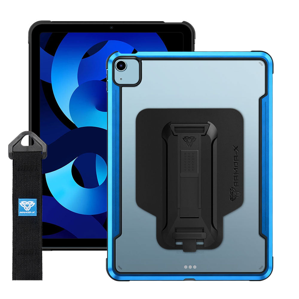 LXS-iPad-A4 | iPad Air 4 2020 / Air 5 2022 | Metal Protective Shockproof Case with hand strap kick-stand & X-Mount
