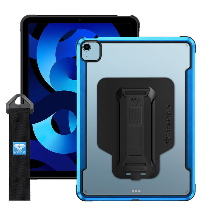 LXS-iPad-A4 | iPad Air 4 2020 / Air 5 2022 | Metal Protective Shockproof Case with hand strap kick-stand & X-Mount