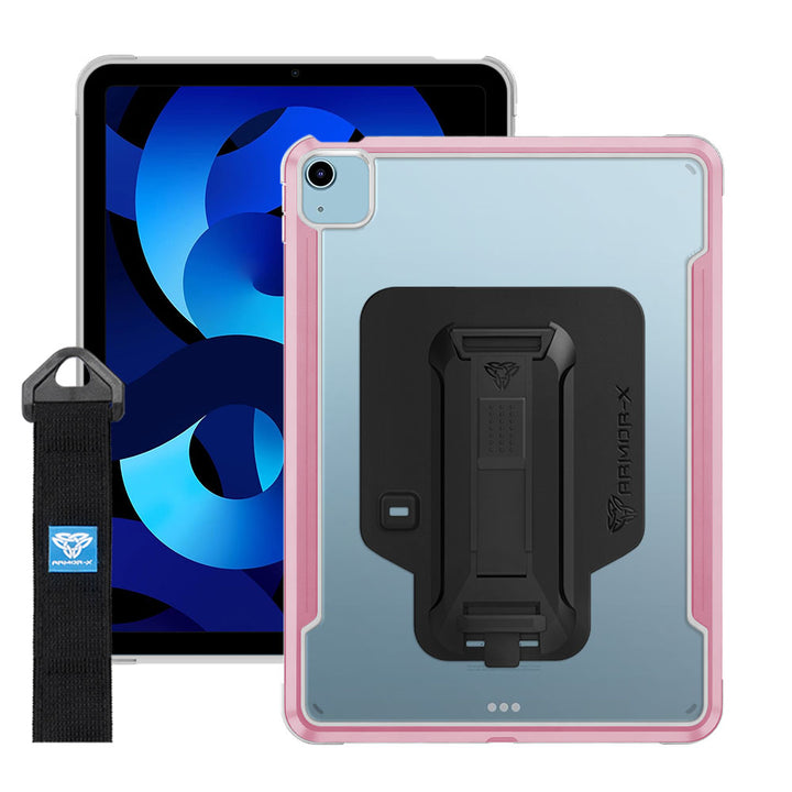 LXS-iPad-A4 | iPad Air 4 2020 / Air 5 2022 | Metal Protective Shockproof Case with hand strap kick-stand & X-Mount