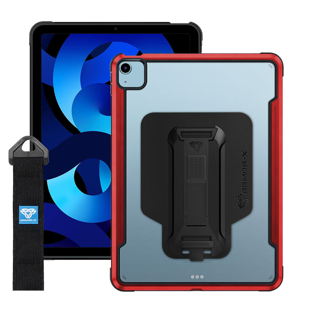 LXS-iPad-A4 | iPad Air 4 2020 / Air 5 2022 | Metal Protective Shockproof Case with hand strap kick-stand & X-Mount