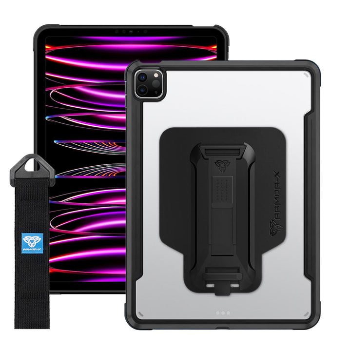 LXS-iPad-A4 | iPad Pro 11 (3rd / 4th Gen.) 2021 / 2022 | Metal Protective Shockproof case with hand strap kick-stand & X-Mount