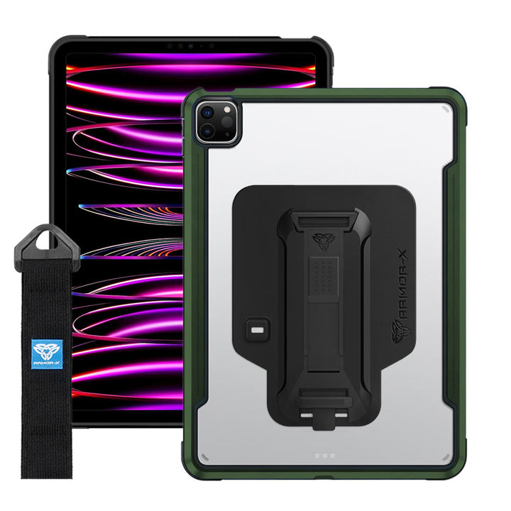 LXS-iPad-A4 | iPad Pro 11 (3rd / 4th Gen.) 2021 / 2022 | Metal Protective Shockproof case with hand strap kick-stand & X-Mount