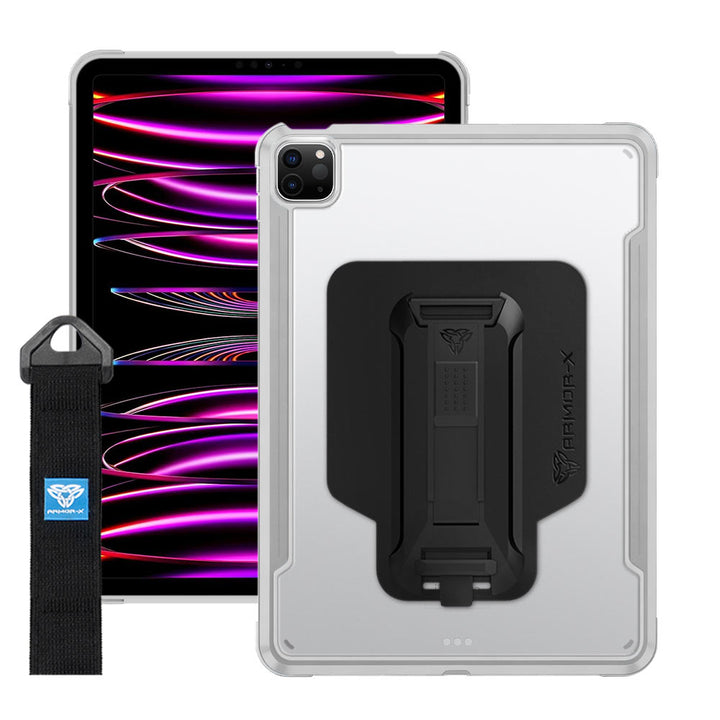 LXS-iPad-A4 | iPad Pro 11 (3rd / 4th Gen.) 2021 / 2022 | Metal Protective Shockproof case with hand strap kick-stand & X-Mount