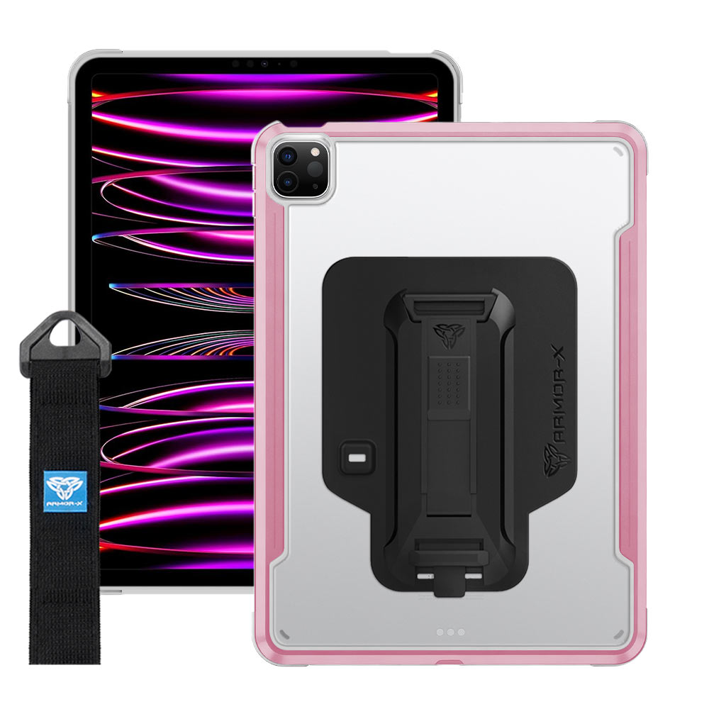 LXS-iPad-A4 | iPad Pro 11 (3rd / 4th Gen.) 2021 / 2022 | Metal Protective Shockproof case with hand strap kick-stand & X-Mount