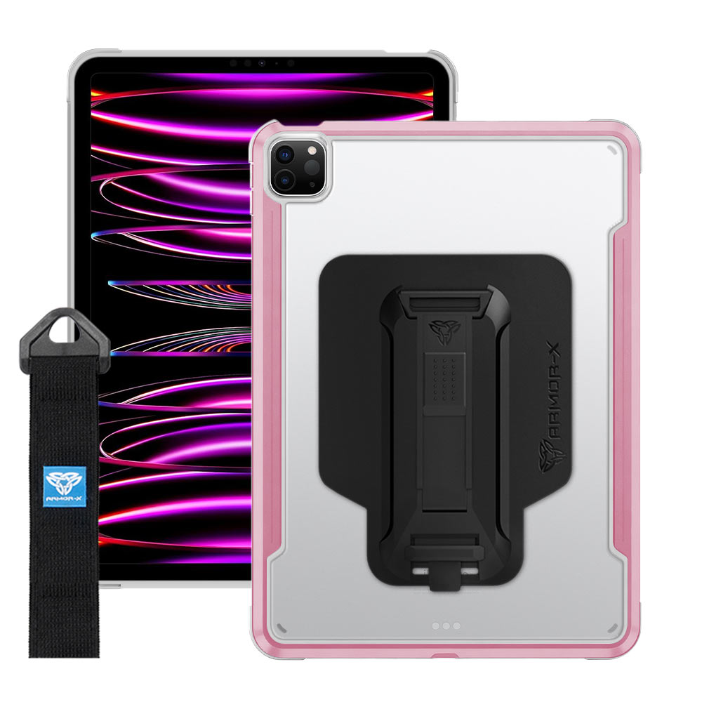 LXS-iPad-A4 | iPad Pro 11 (3rd / 4th Gen.) 2021 / 2022 | Metal Protective Shockproof case with hand strap kick-stand & X-Mount