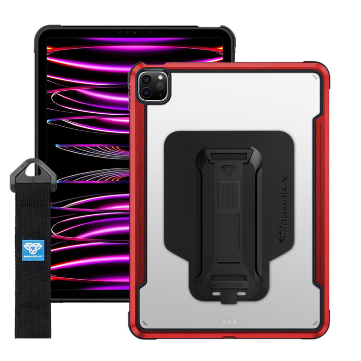 LXS-iPad-A4 | iPad Pro 11 (3rd / 4th Gen.) 2021 / 2022 | Metal Protective Shockproof case with hand strap kick-stand & X-Mount