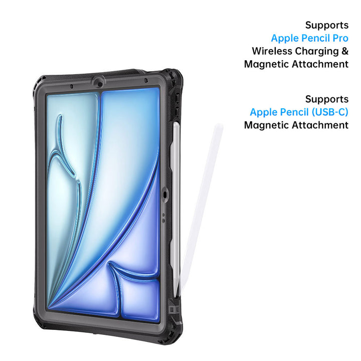 ARMOR-X Apple iPad Air 11 ( M2 ) Waterproof Case IP68 shock & water proof Cover. Supports Apple Pencil Pro Wireless Charging.