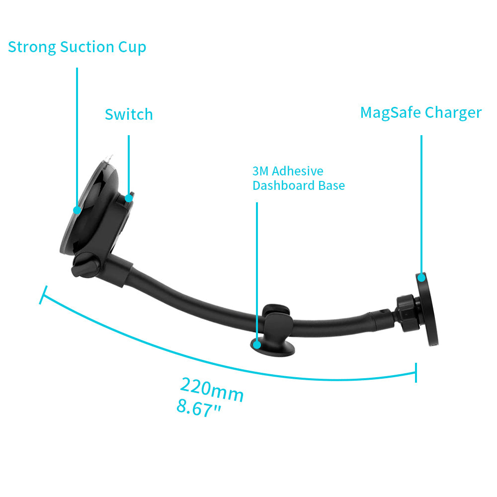 MGS-X122 | Gooseneck Suction MagSafe 15W Fast Charger Mount | Design for iPhone