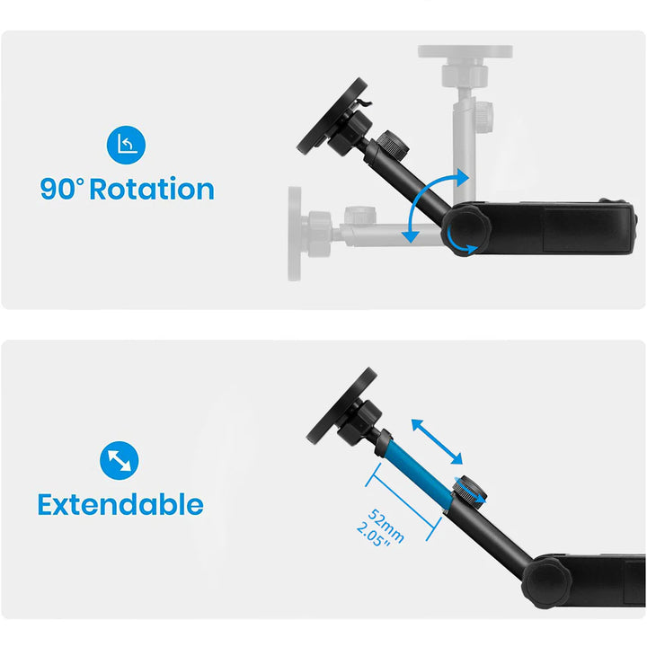 ARMOR-X Microphone Stand Clamp Mount for phone. The arm can be freely telescoped to adjust the distance and adjusted by 90° up and down.