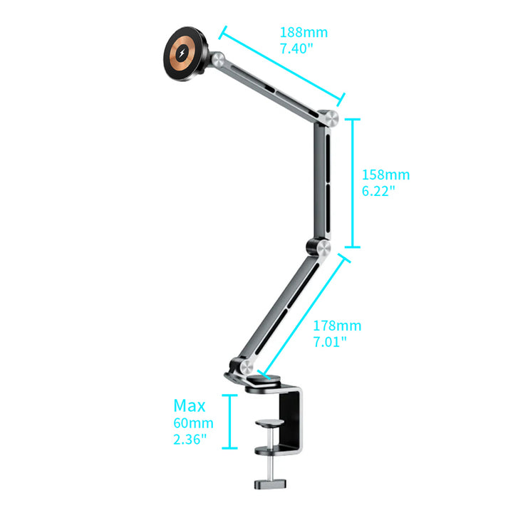 MGS-X143 | Foldable Arm Desk Clamp MagSafe 15W Fast Charger Mount | Design for iPhone