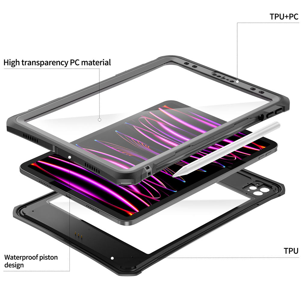 ARMOR-X Apple iPad Pro 11 ( 2nd / 3rd / 4th Gen. ) 2020 / 2021 / 2022 Waterproof Case IP68 shock & water proof Cover. Rugged Design with drop proof protection.