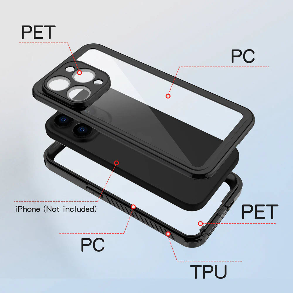 ARMOR-X iPhone 16 Pro Max Waterproof Case IP68 shock & water proof Cover. High quality TPU and PC material ensure fully protected from extreme environment - snow, ice, dirt & dust particles.