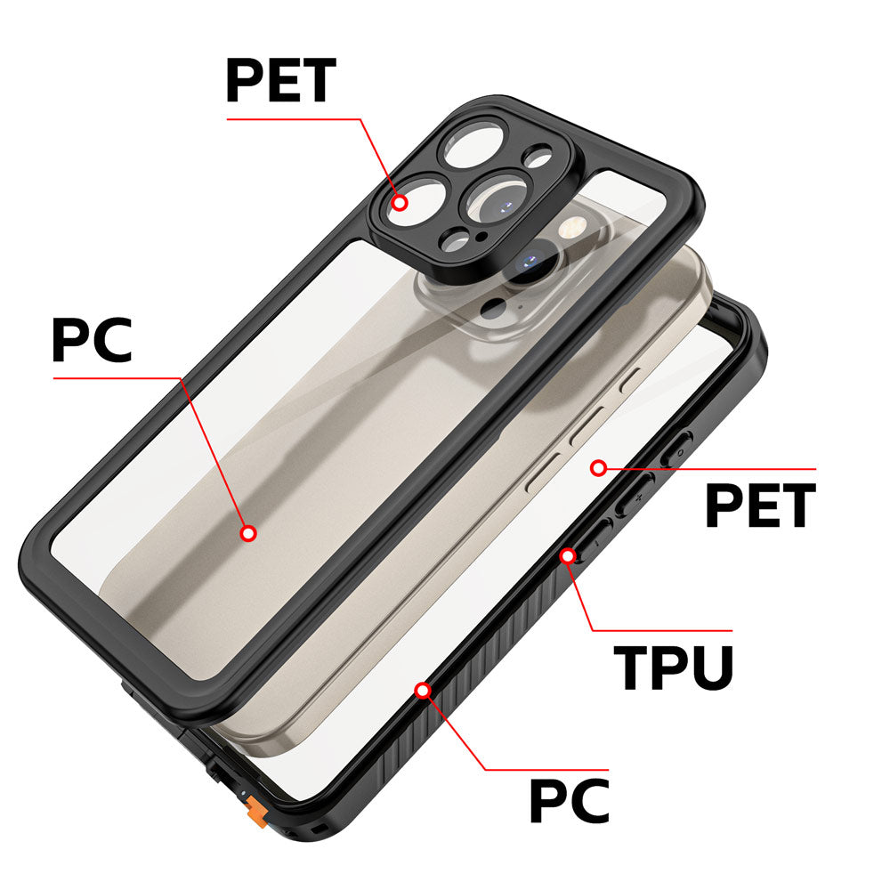 ARMOR-X iPhone 16 Pro Waterproof Case IP68 shock & water proof Cover. High quality TPU and PC material ensure fully protected from extreme environment - snow, ice, dirt & dust particles.