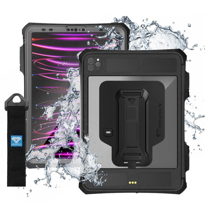 MXK-A15S | iPad Pro 11 ( 2nd / 3rd / 4th Gen. ) 2020 / 2021 / 2022 | IP68 Waterproof Case W/ Pencil Holder, Hand Strap, Kickstand & X-mount Supports Apple Pencil 2 Wireless Charging