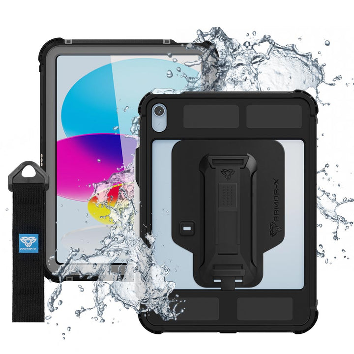 MXK-iPad-N5 | iPad 10.9 (10th Gen.) | IP68 Waterproof Case W/ Keyboard Connector, Pencil Holder, Hand Strap, Kickstand & X-mount