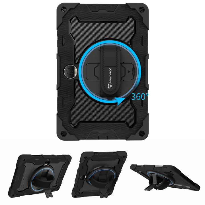 ARMOR-X Honor Pad 9 ( HEY2-W09 ) shockproof case, impact protection cover with hand strap and kick stand, with 360 degree rotation hand strap design. Hand free typing, drawing, video watching.