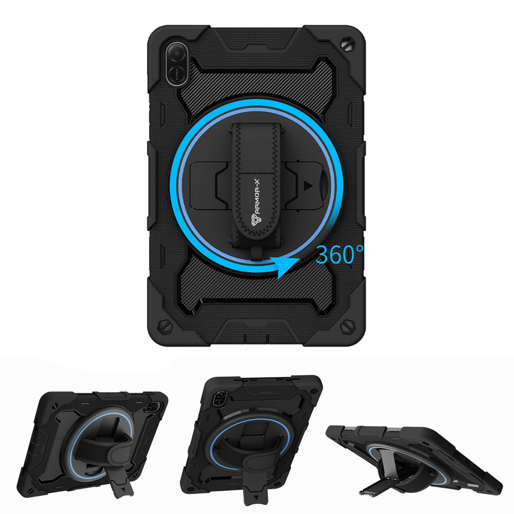 ARMOR-X Honor Pad X8a shockproof case, impact protection cover with hand strap and kick stand, with 360 degree rotation hand strap design. Hand free typing, drawing, video watching.