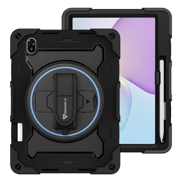 ARMOR-X Huawei MatePad 11.5 (2025) TXZ-W09 shockproof case, impact protection cover with hand strap and kick stand. One-handed design for your workplace.