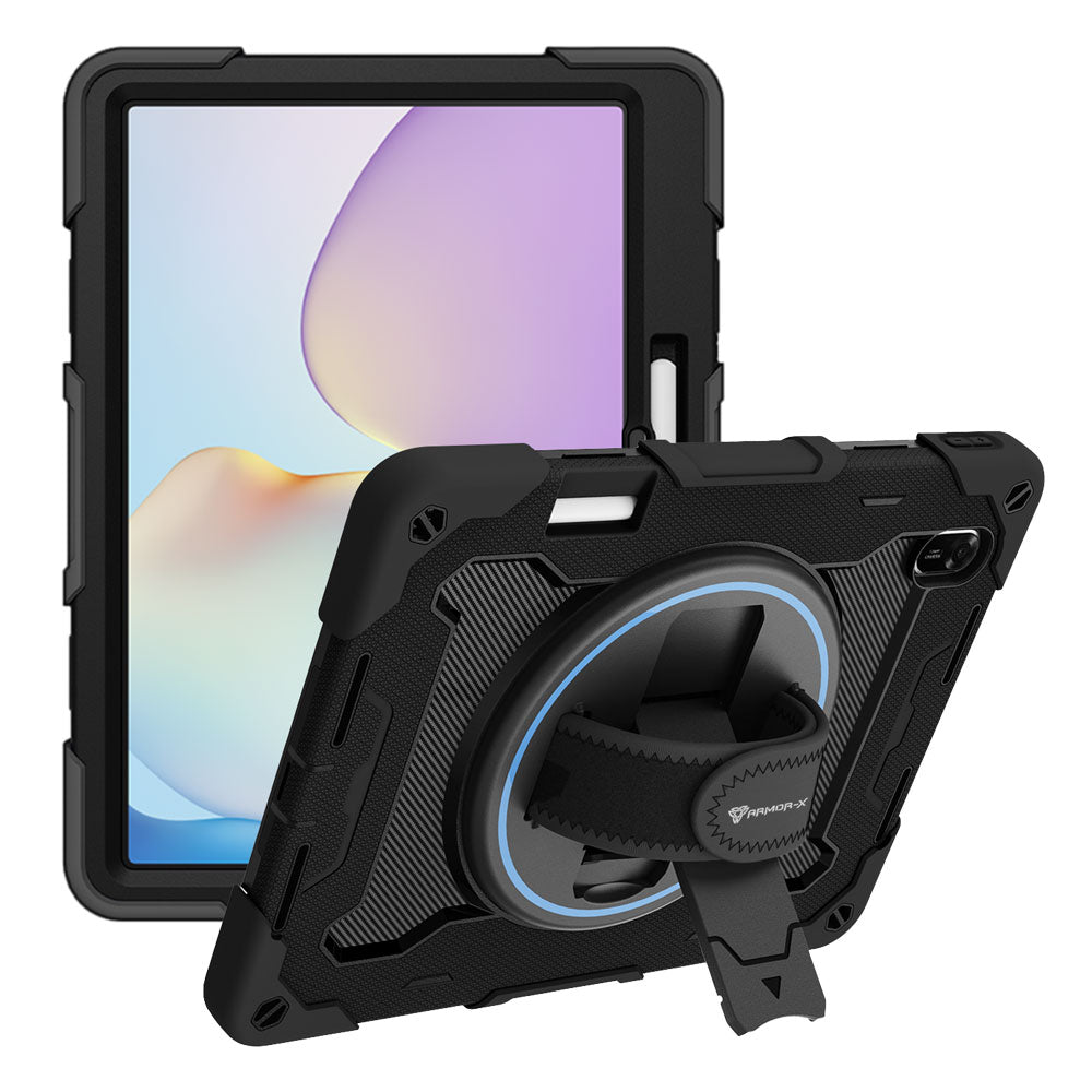 ARMOR-X Huawei MatePad 11.5 (2025) TXZ-W09 shockproof case, impact protection cover with hand strap and kick stand. One-handed design for your workplace.