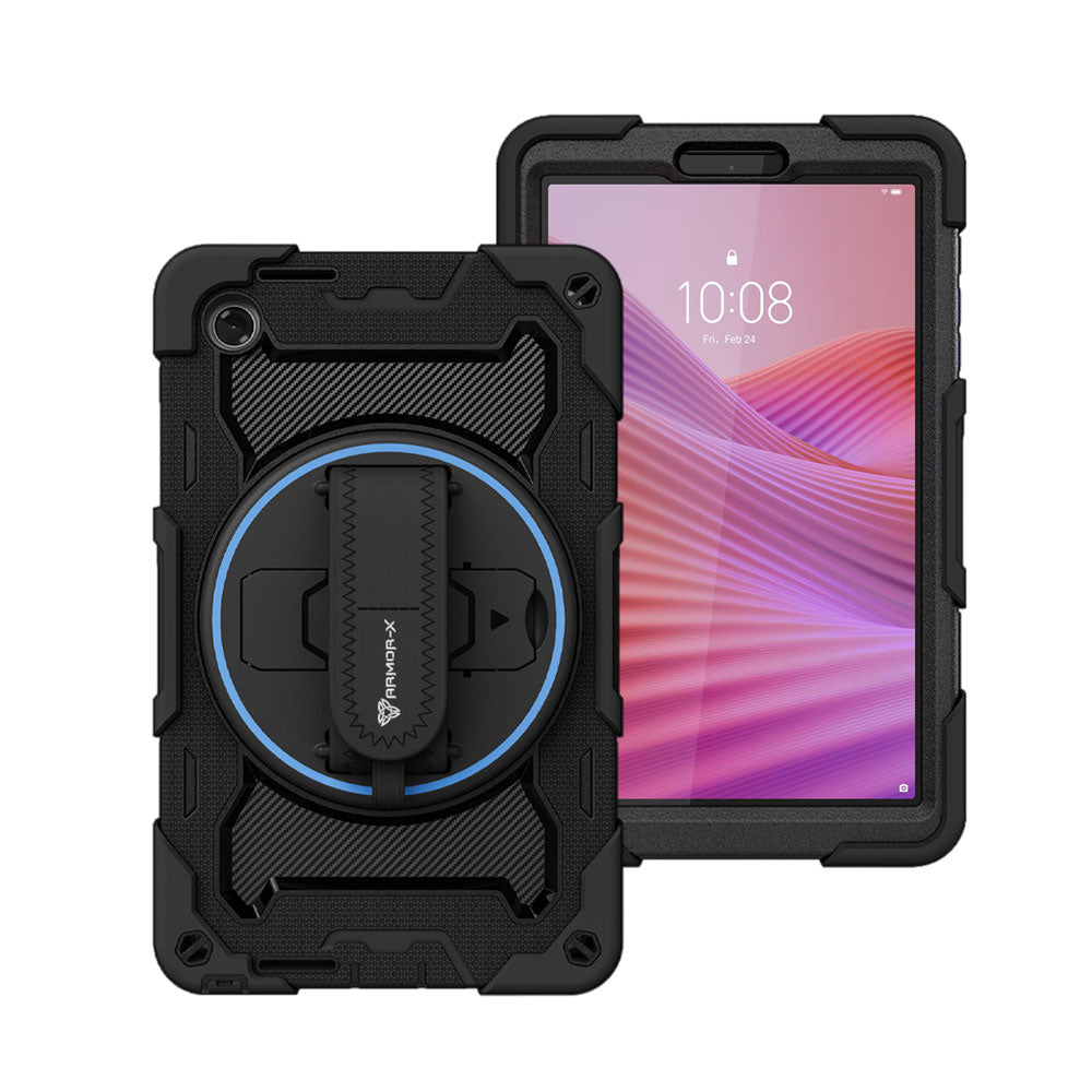 ARMOR-X Lenovo Tab K9 / Lenovo Tab One TB305 shockproof case, impact protection cover with hand strap and kick stand. One-handed design for your workplace.