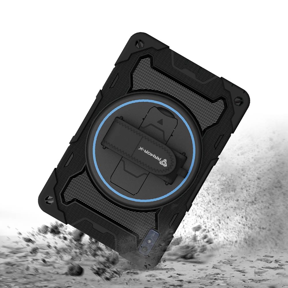 ARMOR-X Lenovo Tab M10 5G TB360 shockproof case, impact protection cover with hand strap and kick stand. Rugged protective case with the best dropproof protection.