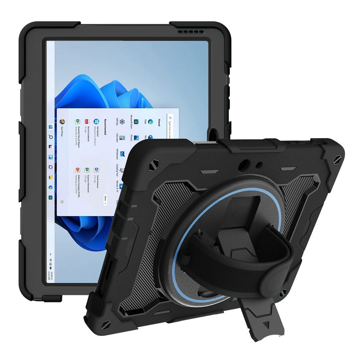 ARMOR-X Microsoft Surface GO / Surface GO 2 / Surface GO 3 / Surface Go 4 shockproof case, impact protection cover with hand strap and kick stand. One-handed design for your workplace.