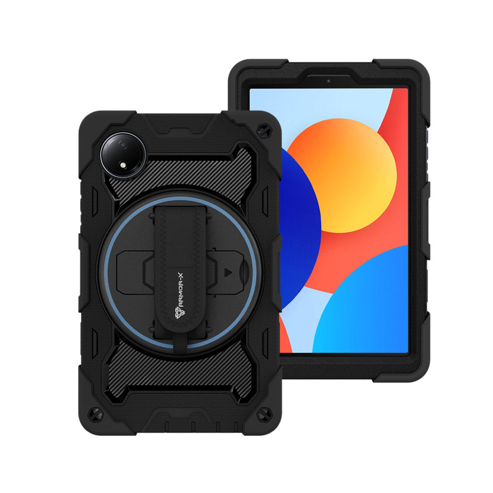 ARMOR-X Xiaomi Redmi Pad SE 8.7 / Redmi Pad SE 8.7 4G shockproof case, impact protection cover with hand strap and kick stand. One-handed design for your workplace.