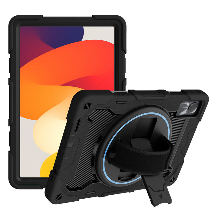 ARMOR-X Xiaomi Redmi Pad SE shockproof case, impact protection cover with hand strap and kick stand. One-handed design for your workplace.