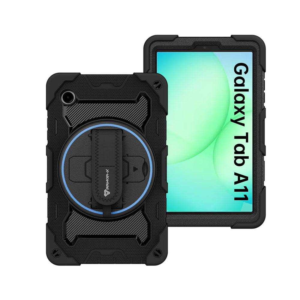 ARMOR-X Samsung Galaxy Tab A11 ( 8.7" ) SM-X130 / SM-X133 / SM-X135 shockproof case, impact protection cover with hand strap and kick stand. One-handed design for your workplace.
