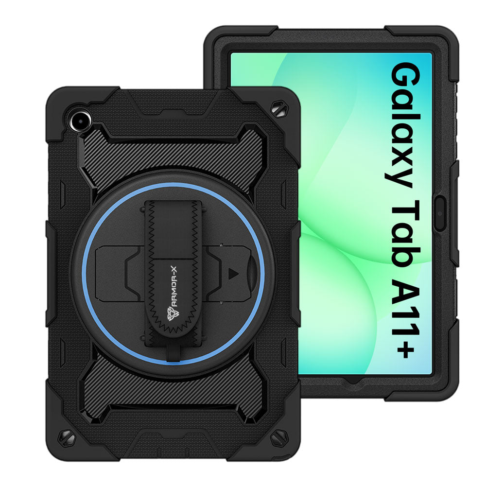 ARMOR-X Samsung Galaxy Tab A11+ A11 Plus ( 11" ) SM-X230 / SM-X235 / SM-X236 / SM-X238 shockproof case, impact protection cover with hand strap and kick stand. One-handed design for your workplace.