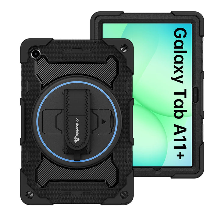 ARMOR-X Samsung Galaxy Tab A11+ A11 Plus ( 11" ) SM-X230 / SM-X235 / SM-X236 / SM-X238 shockproof case, impact protection cover with hand strap and kick stand. One-handed design for your workplace.