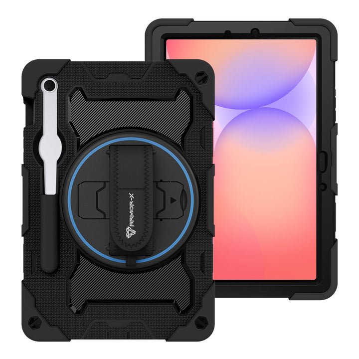ARMOR-X Samsung Galaxy Tab S10 FE SM-X520 X526 X528 / S10 Lite SM-X400 X406 shockproof case, impact protection cover with hand strap and kick stand. One-handed design for your workplace.