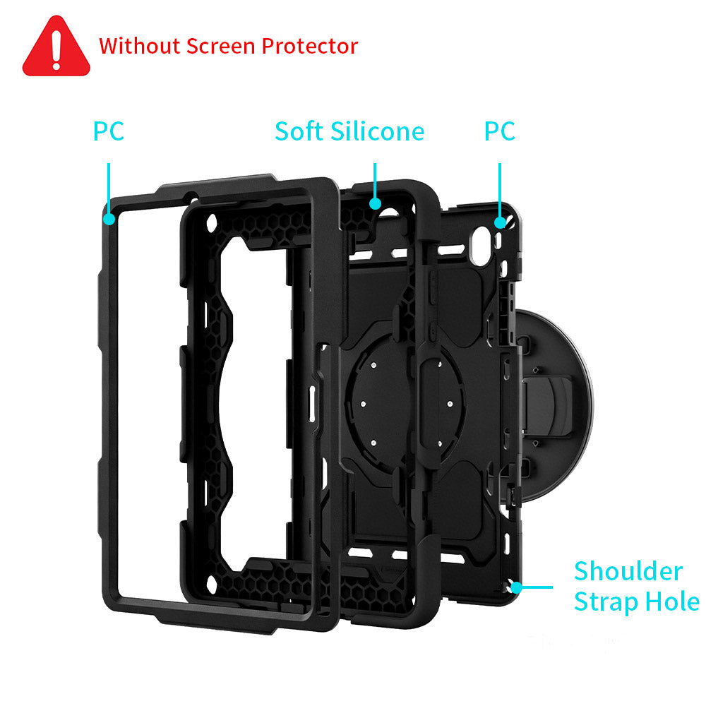 ARMOR-X Samsung Galaxy Tab S11 SM-X730 / X736 / X738 shockproof case, impact protection cover with hand strap and kick stand. Ultra 3 layers impact resistant design.