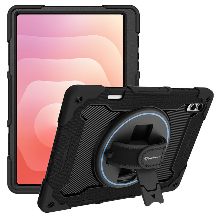 ARMOR-X Samsung Galaxy Tab S11 Ultra SM-X930 / X936 shockproof case, impact protection cover with hand strap and kick stand. One-handed design for your workplace.