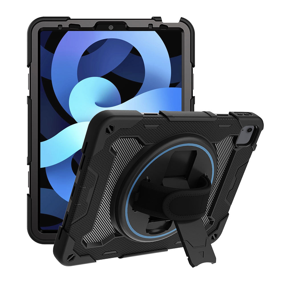 ARMOR-X iPad Air Air 11 ( M2 ) shockproof case, impact protection cover with hand strap and kick stand. One-handed design for your workplace.