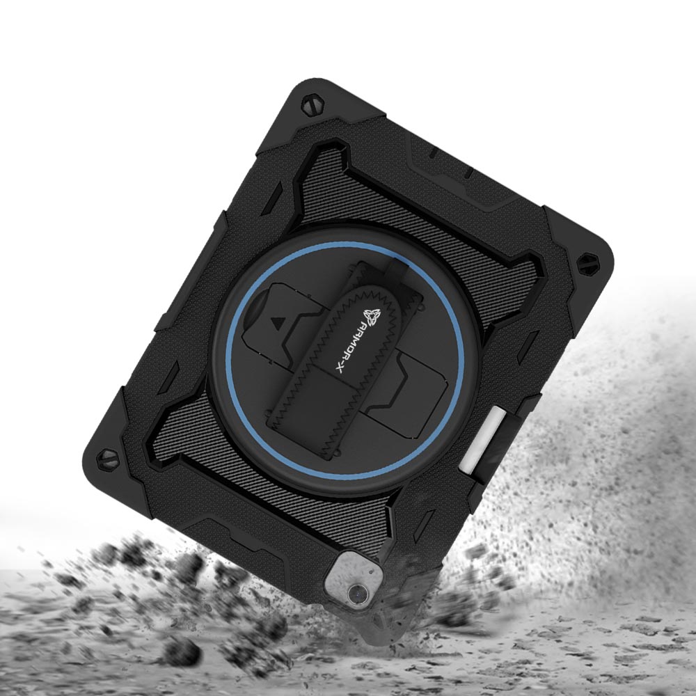 ARMOR-X iPad Air 11 (M2) / (M3) shockproof case, impact protection cover with hand strap and kick stand. Rugged protective case with the best dropproof protection.