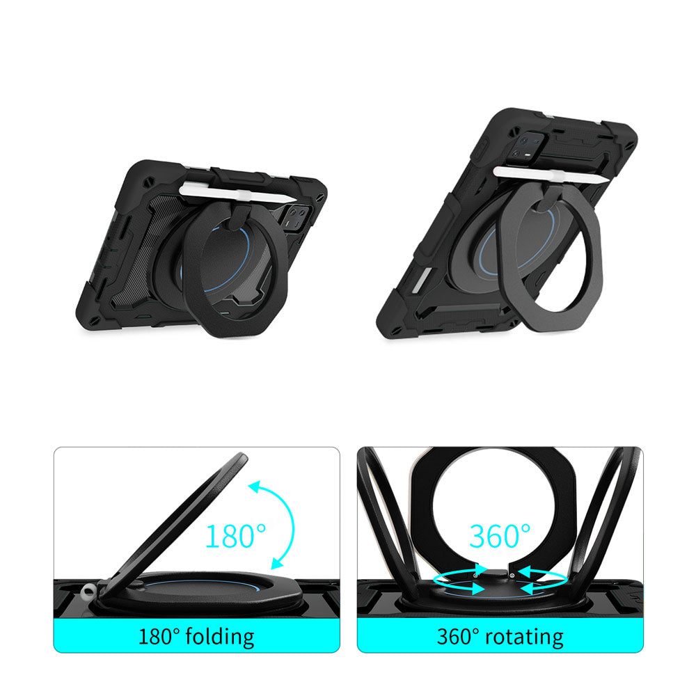 ARMOR-X Xiaomi Pad 6 / 6 Pro shockproof case, impact protection cover with kickstand and folding grip. Folding grip kickstand support both portrait and landscape mode.