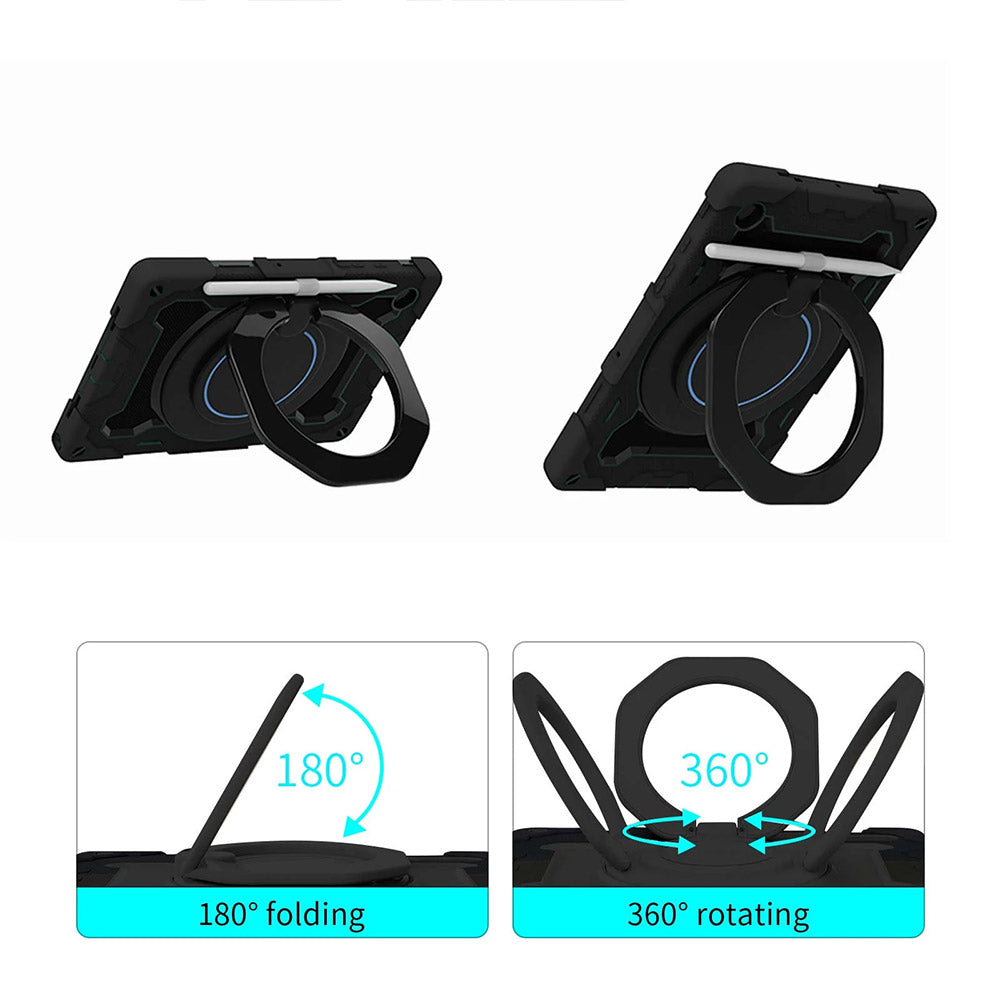 ARMOR-X Samsung Galaxy Tab A9 SM-X110 / SM-X115 shockproof case, impact protection cover with kickstand and folding grip. Folding grip kickstand support both portrait and landscape mode.