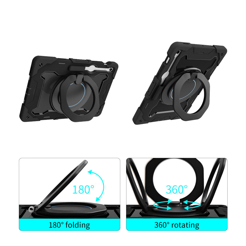 ARMOR-X Samsung Galaxy Tab S10 FE+ S10 FE Plus SM-X620 X626 X628 shockproof case, impact protection cover with kickstand and folding grip. Folding grip kickstand support both portrait and landscape mode.