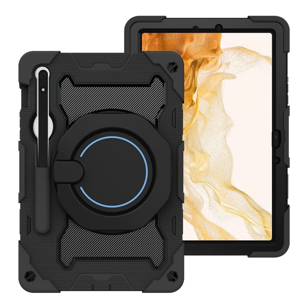 ARMOR-X Samsung Galaxy Tab S8 SM-X700 / SM-X706 shockproof case, impact protection cover. Rugged case with kick stand. Hand free typing, drawing, video watching.