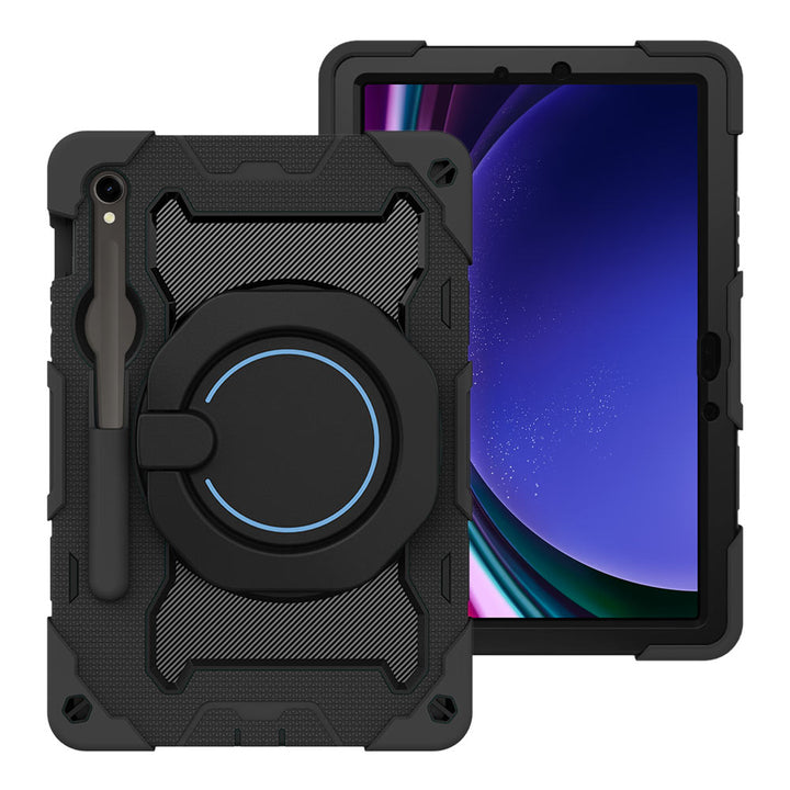 ARMOR-X Samsung Galaxy Tab S9 SM-X710 / X716 / X718 shockproof case, impact protection cover. Rugged case with kick stand. Hand free typing, drawing, video watching.