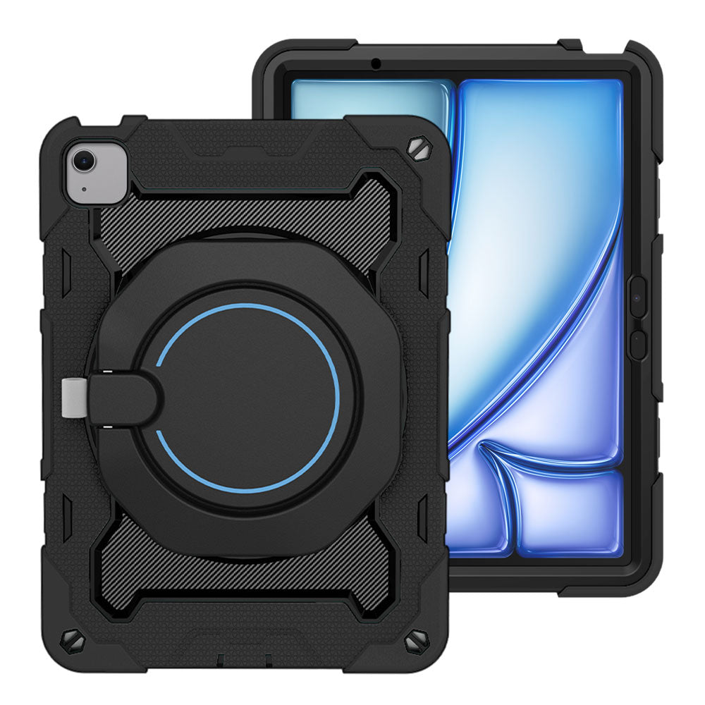 ARMOR-X Apple iPad Air 11 (M2) / (M3) / (M4) shockproof case, impact protection cover. Rugged case with kick stand. Hand free typing, drawing, video watching.