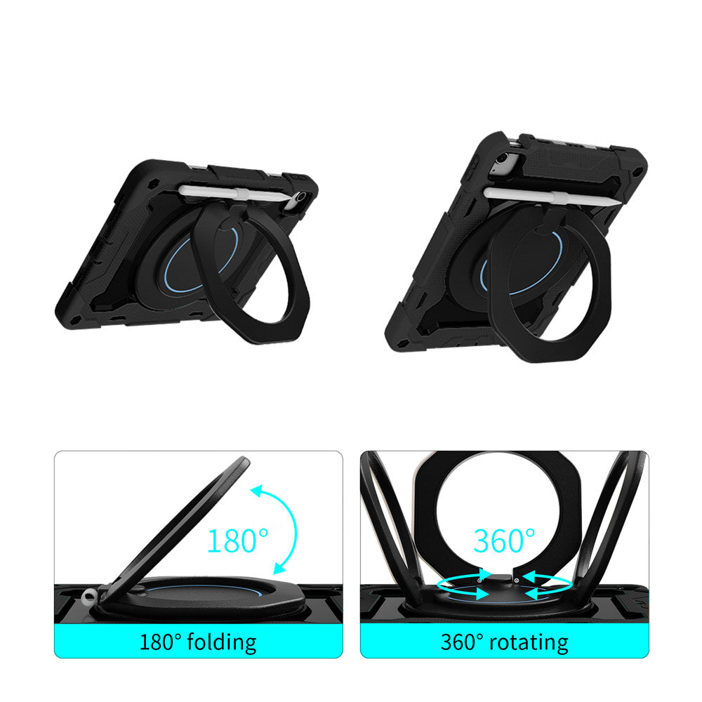 ARMOR-X Apple iPad Air 11 (M2) / (M3) / (M4) shockproof case, impact protection cover with kickstand and folding grip. Folding grip kickstand support both portrait and landscape mode.