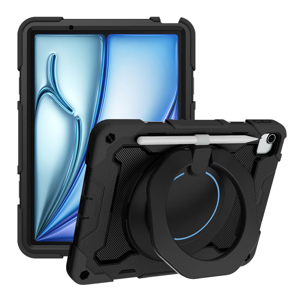ARMOR-X Apple iPad Air 11 (M2) / (M3) / (M4) shockproof case, impact protection cover. Rugged case with kick stand. Hand free typing, drawing, video watching.